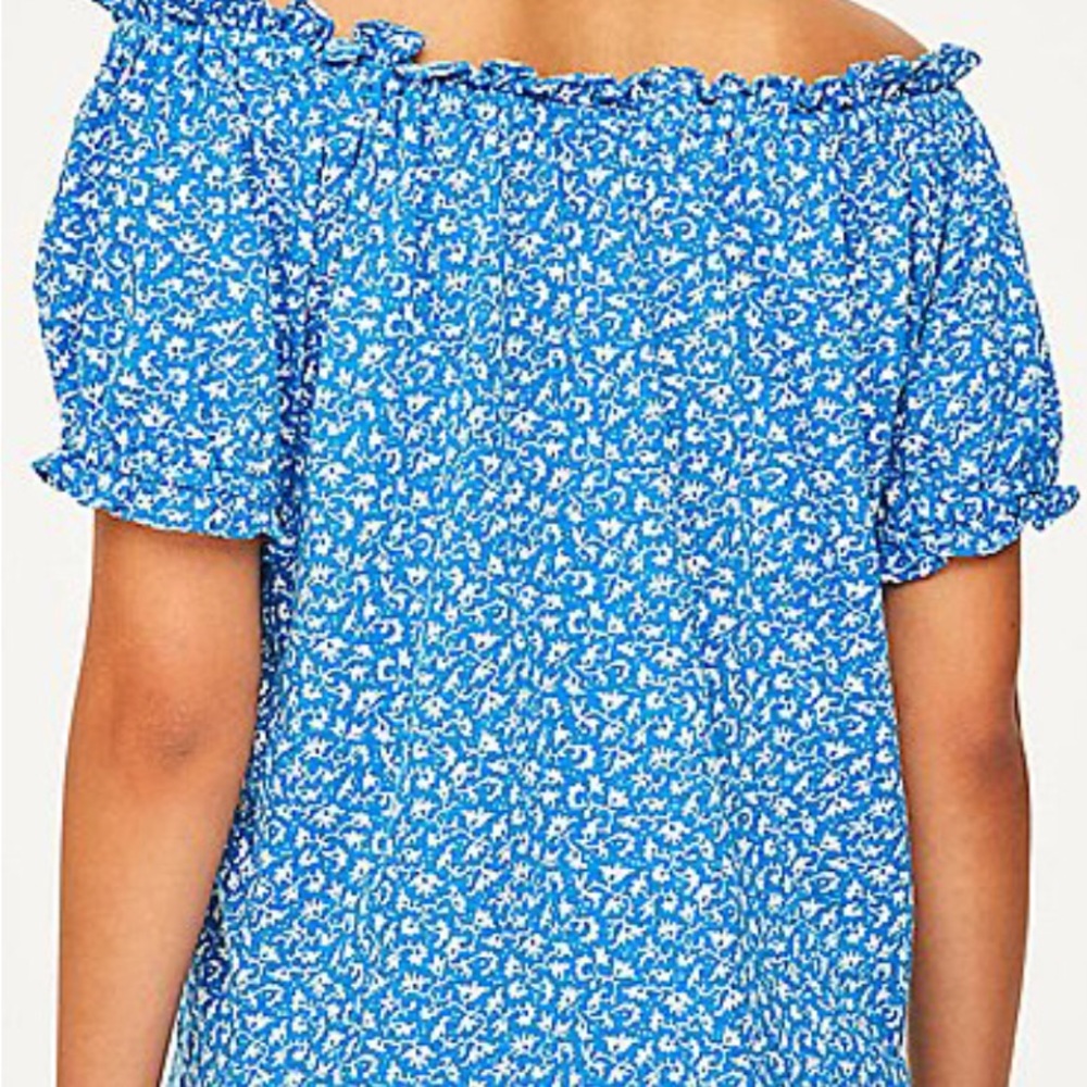 Loft Blue & White Super Soft Flowy Flower Cotton off the Shoulder top.